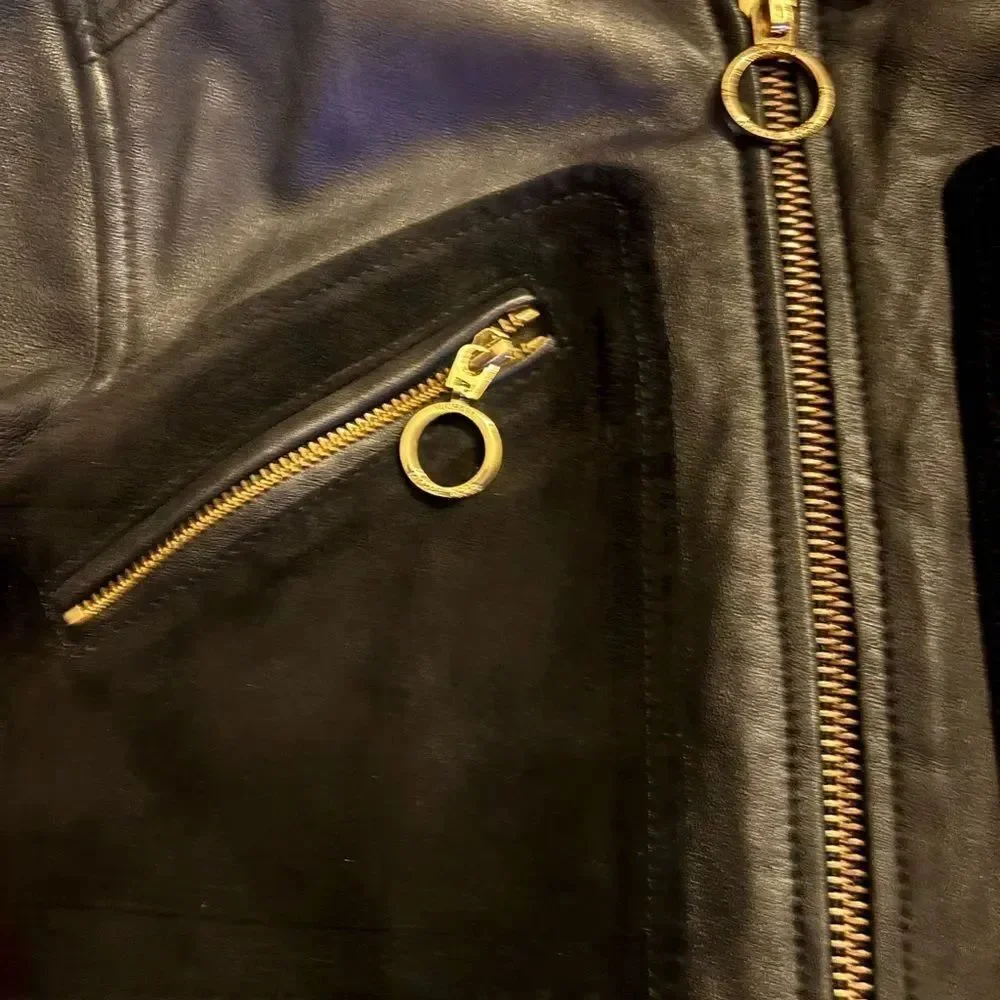 Rare ~Michael Michael Kors Suede-Paneled Lamb Leather Jacket in Black Size 10